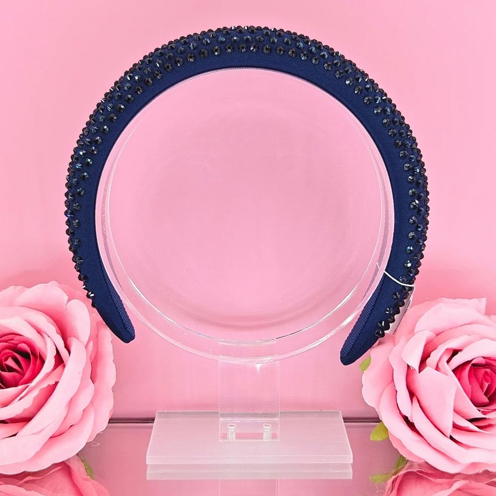 J. Crew Headband Blue Dark Evening Rhinestone Studded Headband Formal Holiday
